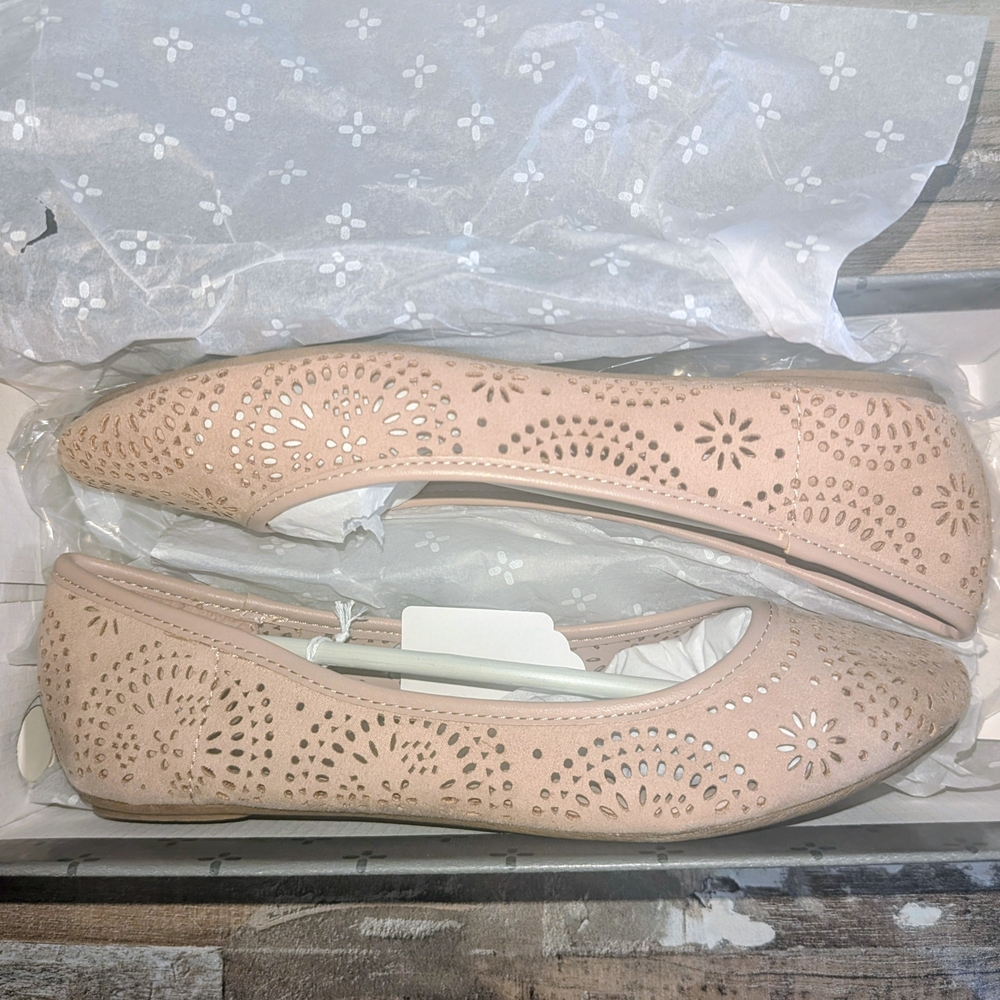 Sun & Stone 6.5 Lazer Cut Blush Closed Toe Ballet Flats Coastal Beachy Casual